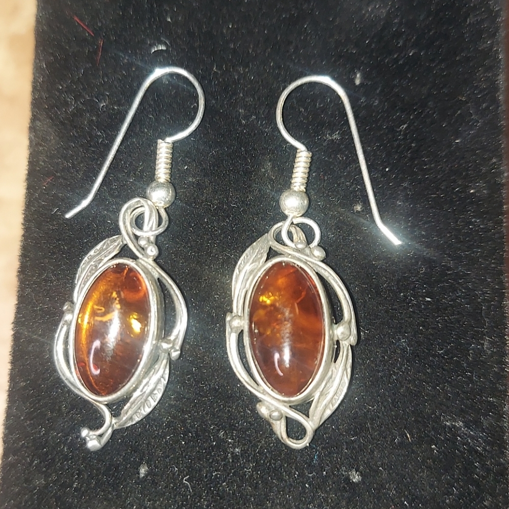 Genuine amber earrings set.in sterling silver.